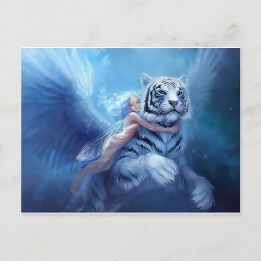 Flying White Tiger with Angel Postkarte (Vorderseite)