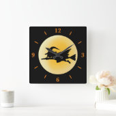 Flying Wicked Hexe Silhouette Round Wall Clock Quadratische Wanduhr (Zuhause)