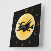 Flying Wicked Hexe Silhouette Round Wall Clock Quadratische Wanduhr (Winkel)