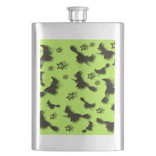 Flying witch among stars at Halloween night 3D Flachmann