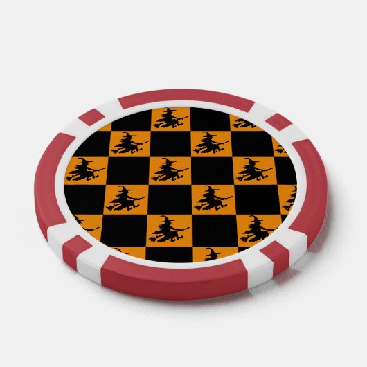 Flying Witch Black & Orange Checkered Poker Chips (Einzeln)
