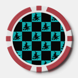 Flying Witch Black & Teal Checkered Poker Chips