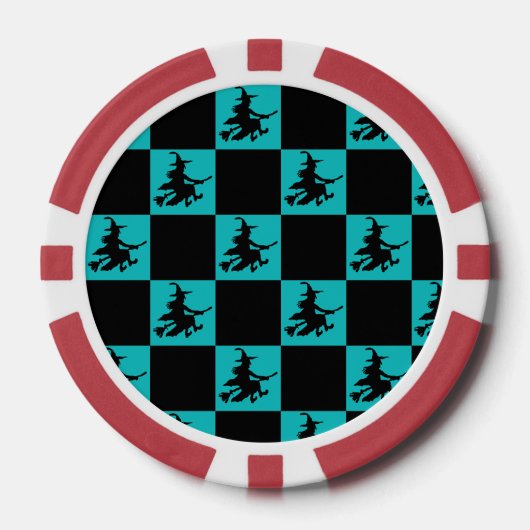 Flying Witch Black & Teal Checkered Poker Chips (Vorderseite)