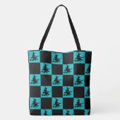 Flying Witch Black & Teal Checkered Tote Bag Tasche (Rückseite)