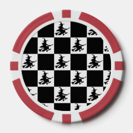 Flying Witch Black & White Checkered Pokerchips