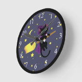 Flying Witch Cat Runde Wanduhr (Winkel)