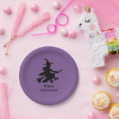 Flying Witch - Lila - Frohes Halloween - Pappteller (Party)