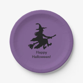 Flying Witch - Lila - Frohes Halloween - Pappteller