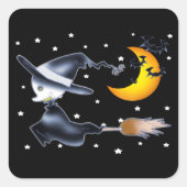 Flying Witch on Halloween Night Quadratischer Aufkleber (Vorderseite)