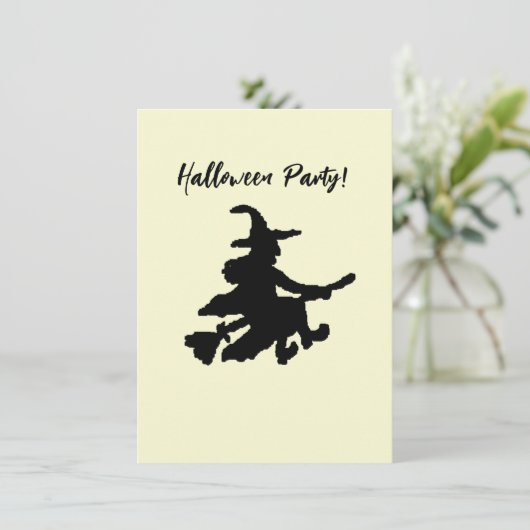 Flying Witch on Yellow Einladung (Stehend Vorderseite)