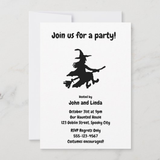 Flying Witch on Yellow Einladung (Rückseite)
