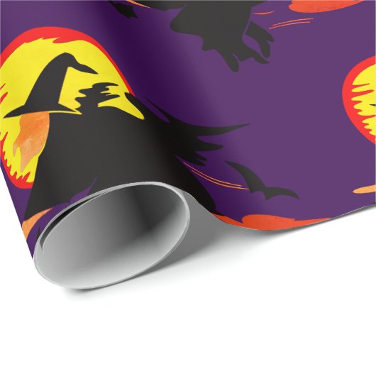 Flying Witch with full moon Geschenkpapier (Rolleneckpunkt)