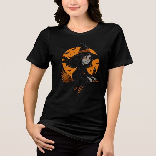 Flying Witch with Orange Moon Art Tri-Blend Shirt (Vorderseite)