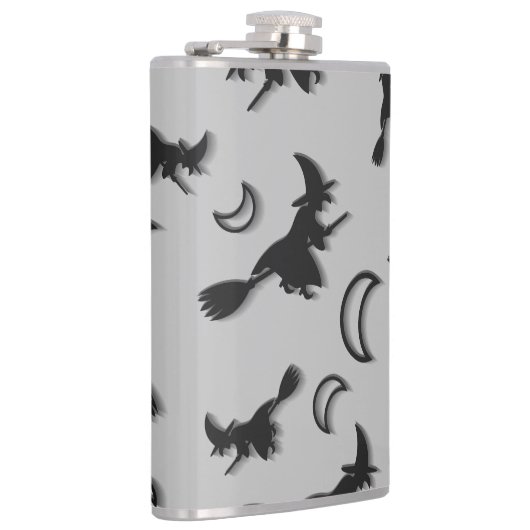 Flying witter zwischen Halbmond zu Halloween-Nacht Flachmann (Rechts)