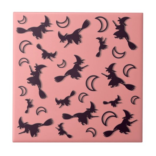 Flying witter zwischen Halbmond zu Halloween-Nacht Fliese (Vorderseite)