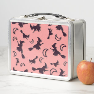 Flying witter zwischen Halbmond zu Halloween-Nacht Metall Brotdose