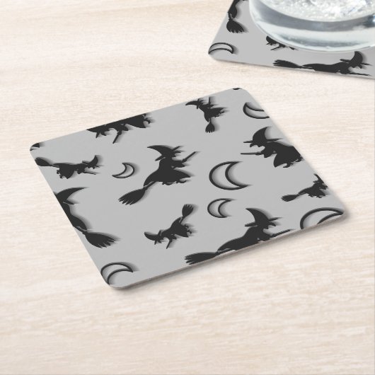Flying witter zwischen Halbmond zu Halloween-Nacht Rechteckiger Pappuntersetzer (angewinkelt)