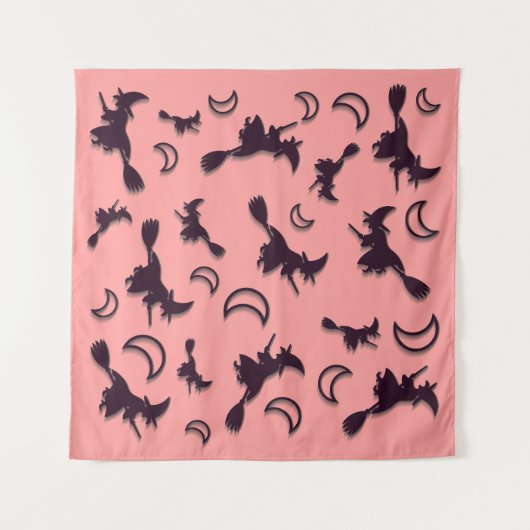 Flying witter zwischen Halbmond zu Halloween-Nacht Wandteppich (Vorderseite (Horizontal))