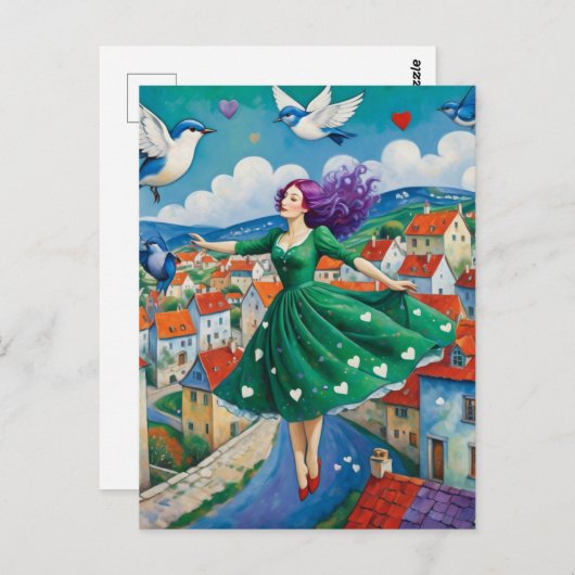 Flyinh Lady mit Lila Haar Postkarte (Vorne/Hinten)