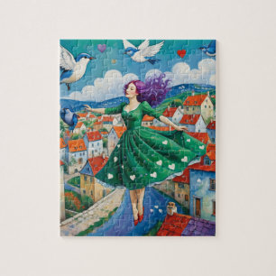 Flyinh Lady mit Lila Haar Puzzle