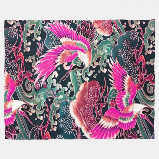 FLYKEN, WELLEN, BLUME Pink, Japanisch Fleecedecke (Vorderseite (Horizontal))