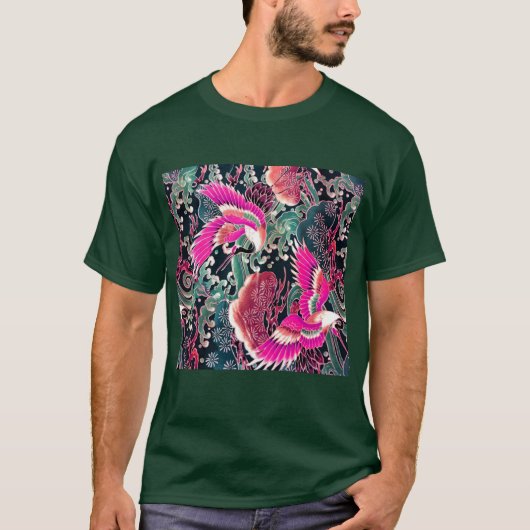 FLYKEN, WELLEN, BLUME Pink, Japanisch T-Shirt (Vorderseite)
