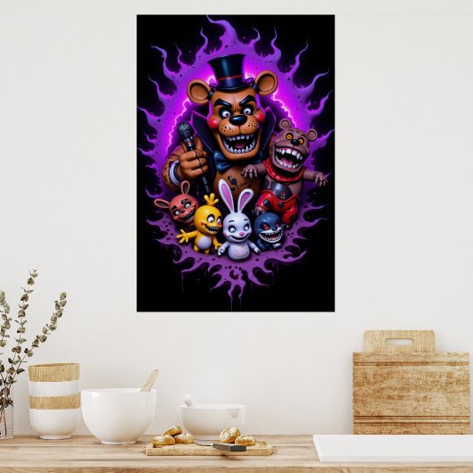 FNAF Animated Characters Gathering with Purple Poster (Küche)