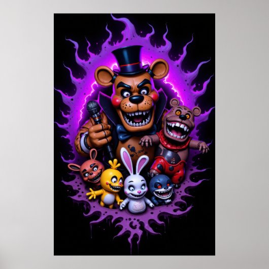 FNAF Animated Characters Gathering with Purple Poster (Vorne)
