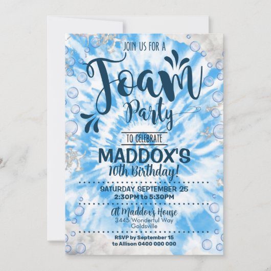 Foam Party Einladung Boy Gefärbte Krawatte Foam Ei (Vorderseite)