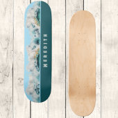 Foamy Cresting Blue Green Beach Waves mit Namen Skateboard