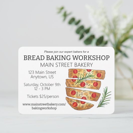 Focaccia Brot Breadmaking Bäckerei Workshop Einladung (Stehend Vorderseite)