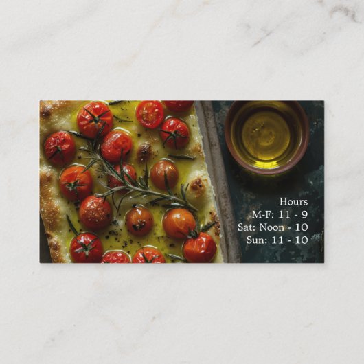 Focaccia mit Kirschtomaten von oben Visitenkarte (Rückseite)