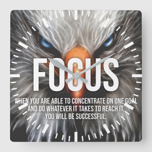 FOCUS - Eagle Motivational Quadratische Wanduhr (Vorderseite)