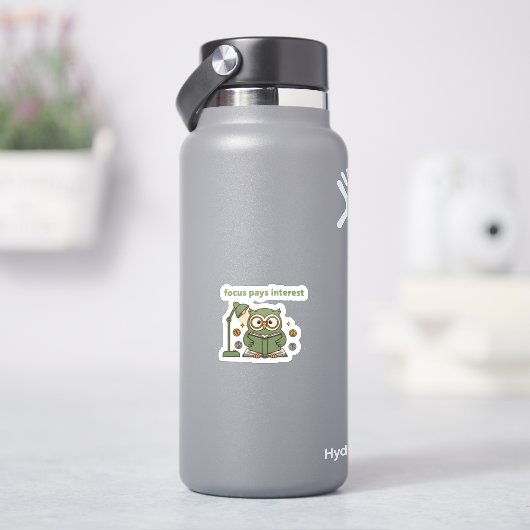 Focus Pays Interest Sticker – Motivational Owl  (HydroFlask)