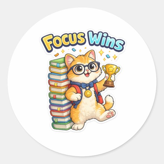 Focus Wins Cute Study Cat Sticker (Vorderseite)
