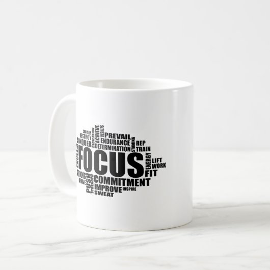 FOCUS – Word Cloud Motivational Design Kaffeetasse (Vorderseite Links)