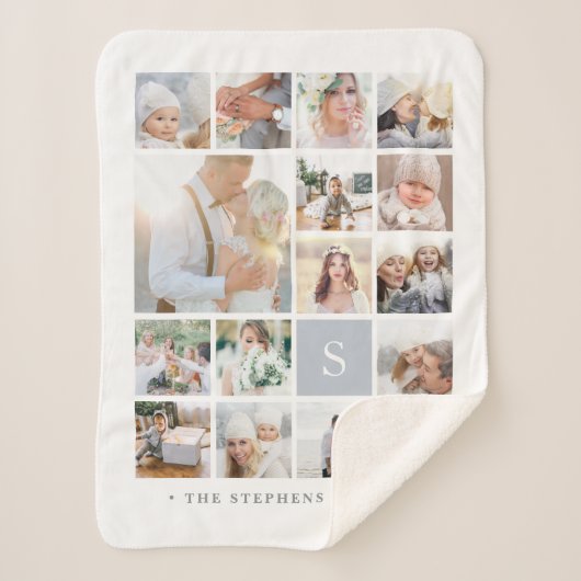 Fog Gray Monogram Fotomaterial Collage Sherpadecke (Vorderseite)