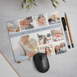 Fog Gray Stripe FotoCollage Mousepad<br><div class="desc">Chic Foto Collage Mousepad zeigt neun beliebte Fotos in einem quadratischen Format,  wobei Ihr Familienname,  Ihr Firmenname oder Ihre Personalisierungsauswahl auf einem dünnen Band aus Nebel grau angezeigt werden.</div>