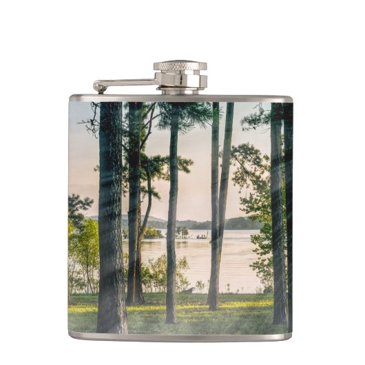 Foggie Bäume am Tisch Flachmann (Vorderseite)