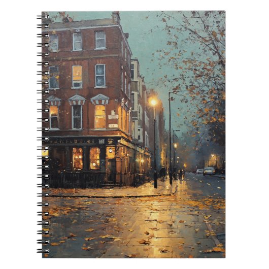 Foggy Autumn Corner Pub Street Notebook Notizblock (Vorderseite)