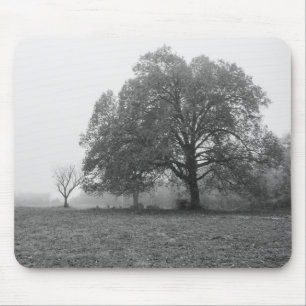 Foggy Autumn Morning Grauscale Mousepad