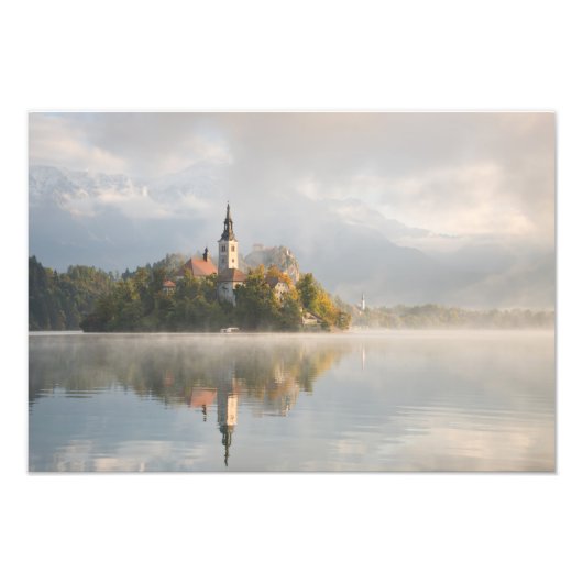 Foggy Bled Lake Sonnenaufgangsdruck Fotodruck (Vorne)