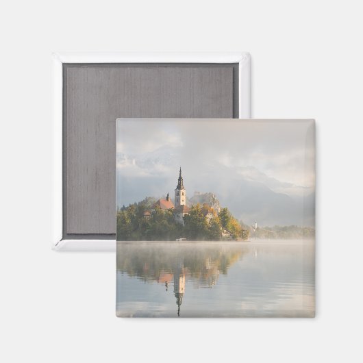 Foggy Bled Lake Sunrise Magnet (Vorderseite/Rückseite)