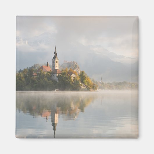 Foggy Bled Lake Sunrise Magnet (Vorne)
