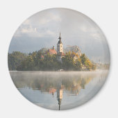Foggy Bled Lake Sunrise Rundmagnet Magnet (Vorne)