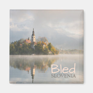 Foggy Bled Lake Sunrise-Textmagnet Magnet