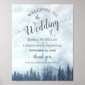 Foggy Blue Pine Forest Rustikale Hochzeit Begrüßun Poster (Vorne)