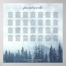Foggy Blue Pines 28 Table Wedding Seating Chart Poster