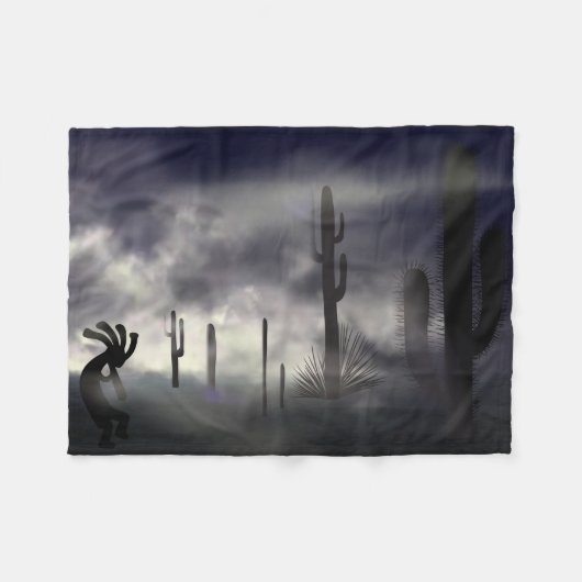 Foggy Desert Southwestern Kokopelli Fleecedecke (Vorderseite (Horizontal))