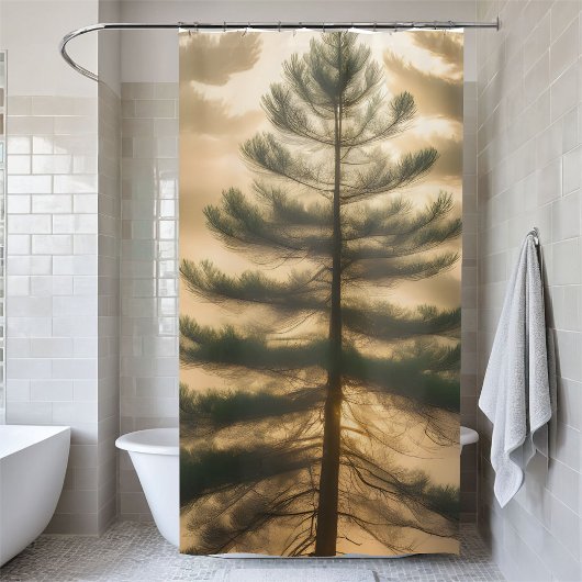Foggy Forest Big Pine Tree Landschaftliches Badezi Duschvorhang